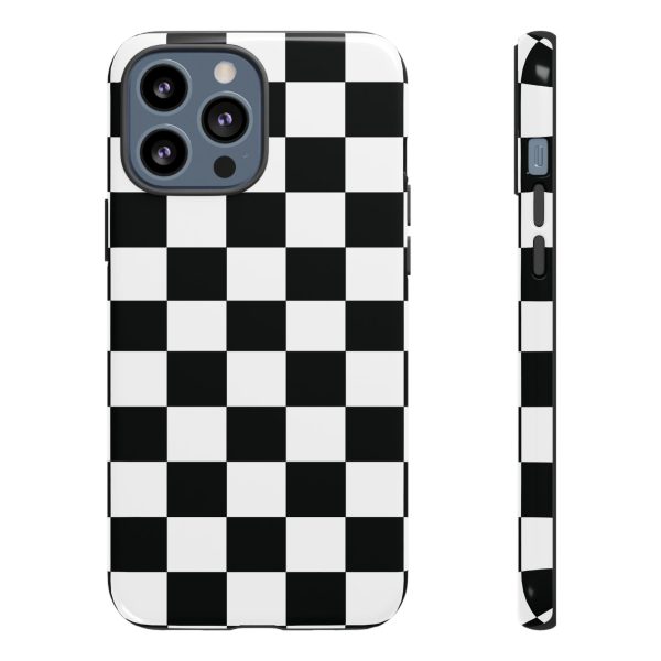 Checkered Tough Cases, Protective Phone Cover, High Gloss Black iPhone Case, Geometric Design, Strong Phone Shell, Phone Accessorie - Image 8