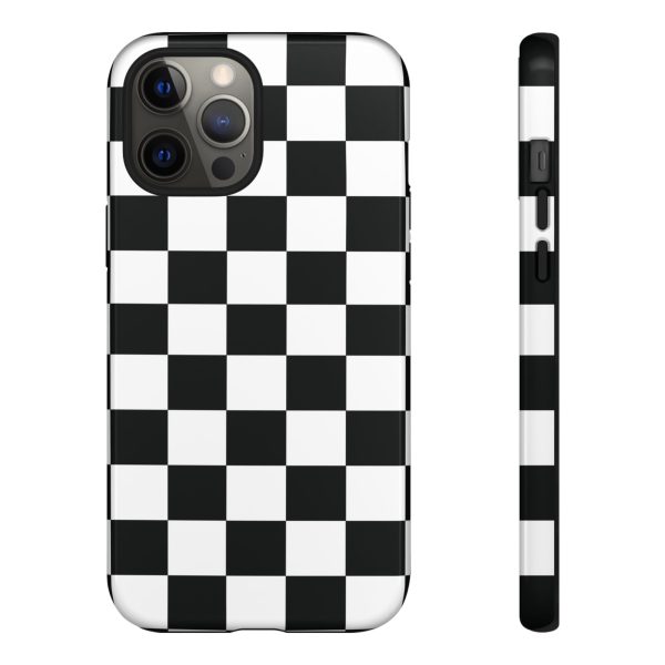 Checkered Tough Cases, Protective Phone Cover, High Gloss Black iPhone Case, Geometric Design, Strong Phone Shell, Phone Accessorie - Image 4