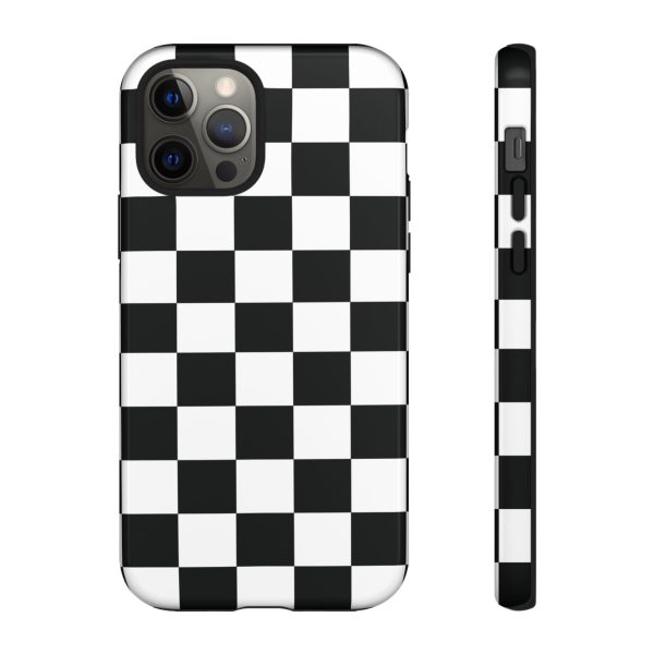 Checkered Tough Cases, Protective Phone Cover, High Gloss Black iPhone Case, Geometric Design, Strong Phone Shell, Phone Accessorie - Image 3