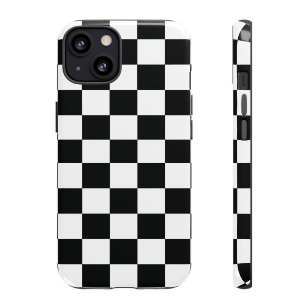 Checkered Tough Cases, Protective Phone Cover, High Gloss Black iPhone Case, Geometric Design, Strong Phone Shell, Phone Accessorie - Image 5