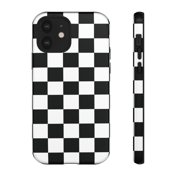 Checkered Tough Cases, Protective Phone Cover, High Gloss Black iPhone Case, Geometric Design, Strong Phone Shell, Phone Accessorie - Image 2