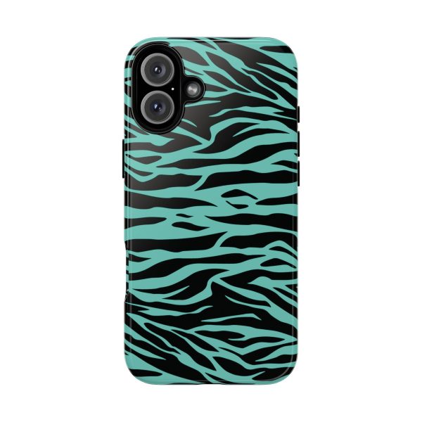 Aqua Cute Wild Tiger Print Pattern Tough Phone Case - Image 2