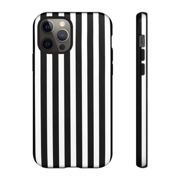 Black & White Horizontal Stripe Tough Phone Case for iPhone, Samsung, and Google Phones - Image 3