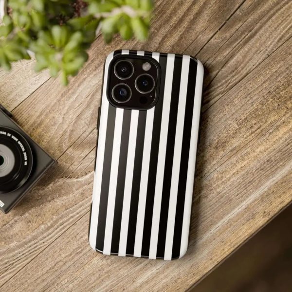 Black & White Horizontal Stripe Tough Phone Case for iPhone, Samsung, and Google Phones - Image 39