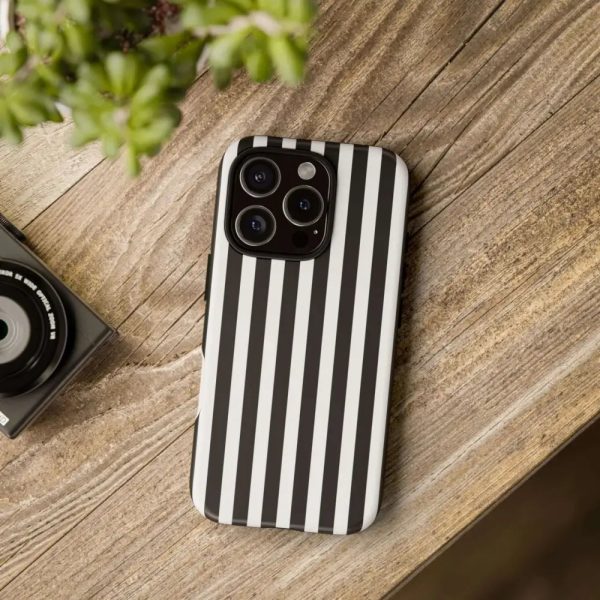 Black & White Horizontal Stripe Tough Phone Case for iPhone, Samsung, and Google Phones - Image 36