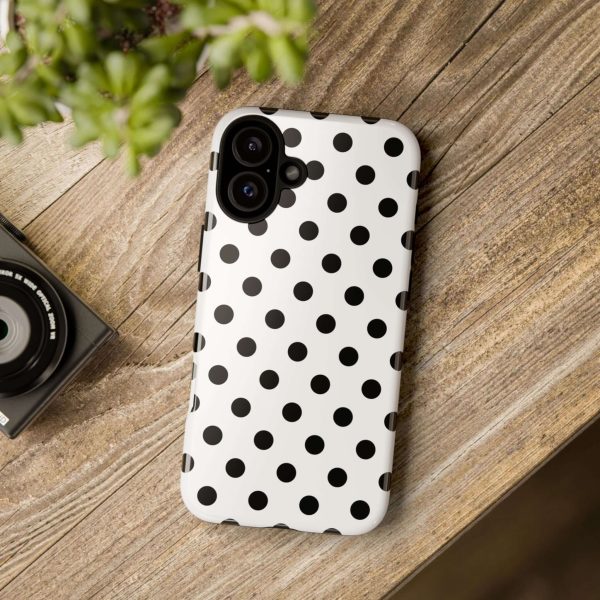 Black & White Polka dot Tough Phone Case for iPhone, Samsung, Google - Image 16