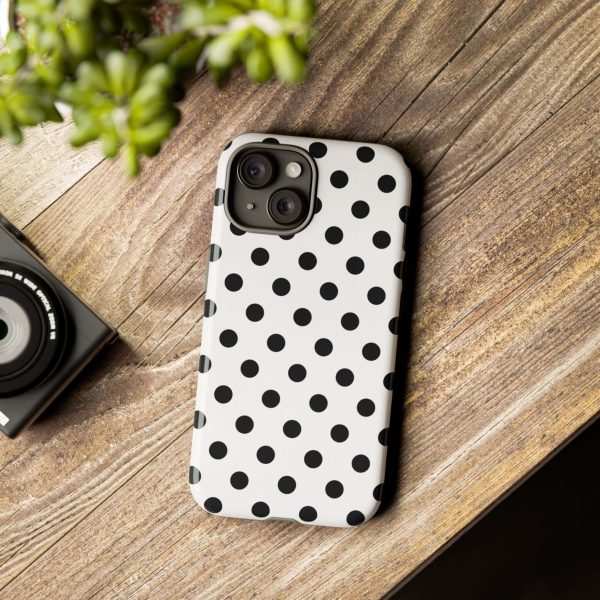 Black & White Polka dot Tough Phone Case for iPhone, Samsung, Google - Image 10