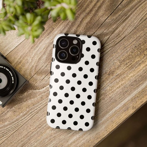 Black & White Polka dot Tough Phone Case for iPhone, Samsung, Google - Image 19