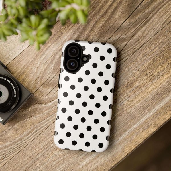 Black & White Polka dot Tough Phone Case for iPhone, Samsung, Google - Image 13