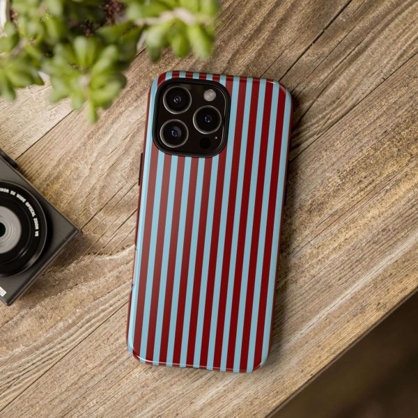 Maroon and Light blue Striped Tough Phone Case for iPhone, Samsung, and Google Phones - Image 39