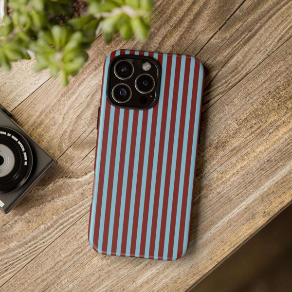 Maroon and Light blue Striped Tough Phone Case for iPhone, Samsung, and Google Phones - Image 42