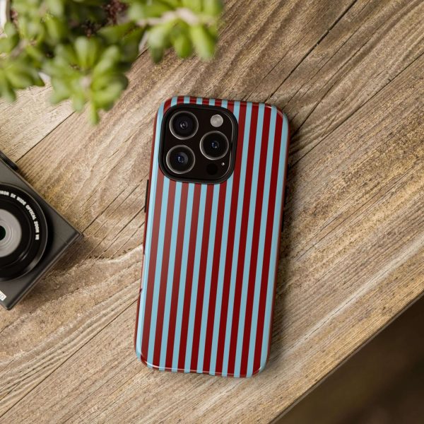 Maroon and Light blue Striped Tough Phone Case for iPhone, Samsung, and Google Phones - Image 33