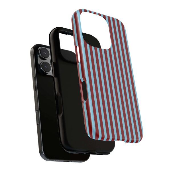 Maroon and Light blue Striped Tough Phone Case for iPhone, Samsung, and Google Phones - Image 35