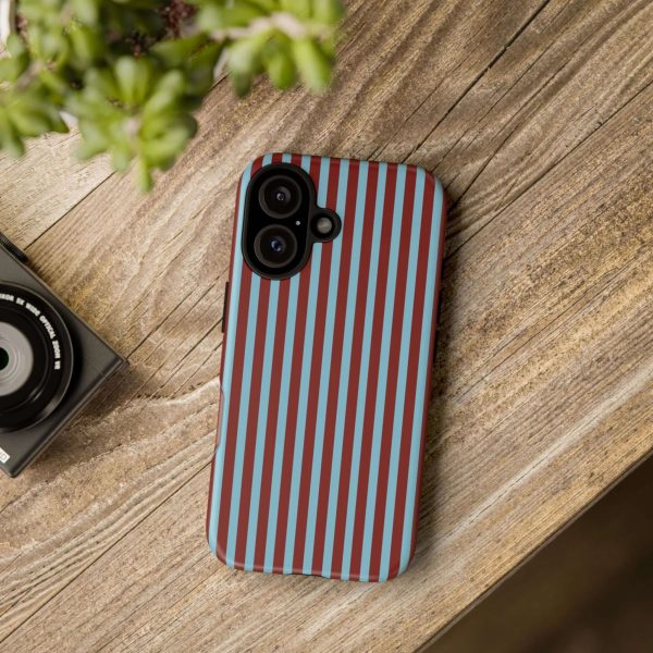 Maroon and Light blue Striped Tough Phone Case for iPhone, Samsung, and Google Phones - Image 24