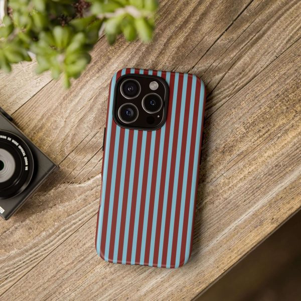 Maroon and Light blue Striped Tough Phone Case for iPhone, Samsung, and Google Phones - Image 36