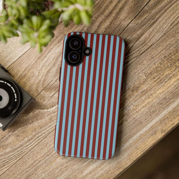 Maroon and Light blue Striped Tough Phone Case for iPhone, Samsung, and Google Phones - Image 30