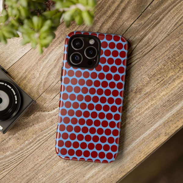 Maroon Dot, Light blue B/Ground Polka Dot Tough Phone Case for iPhone, Samsung, and Google Phones - Image 39