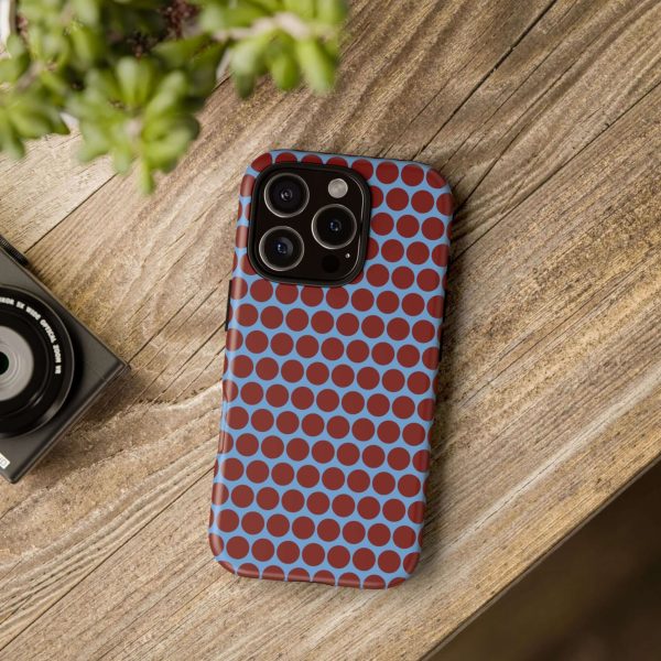 Maroon Dot, Light blue B/Ground Polka Dot Tough Phone Case for iPhone, Samsung, and Google Phones - Image 36