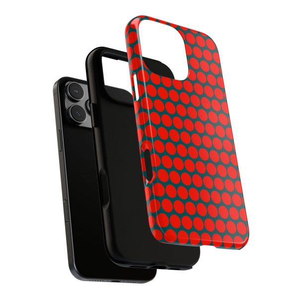 Red Dot Teal Background Polka Dot Tough Phone Case for iPhone Samsung & Google Phones - Image 38