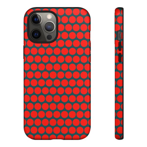 Red Dot Teal Background Polka Dot Tough Phone Case for iPhone Samsung & Google Phones - Image 7