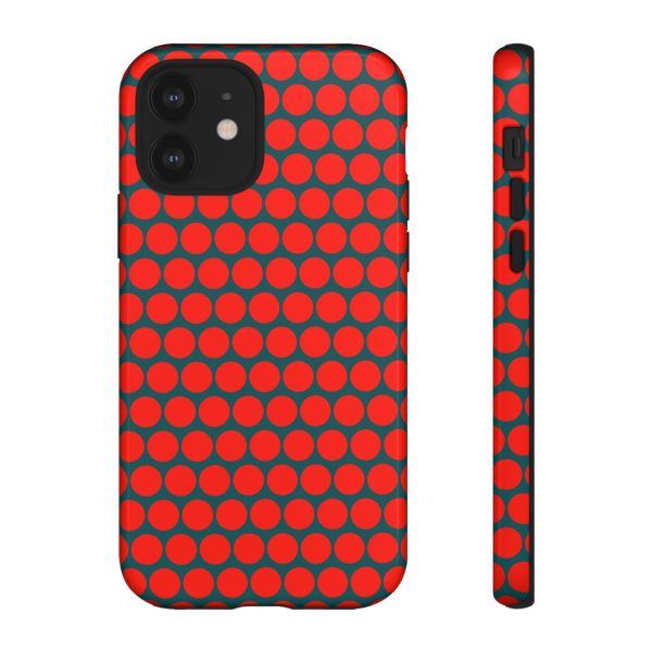 Red Dot Teal Background Polka Dot Tough Phone Case for iPhone Samsung & Google Phones - Image 3