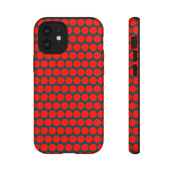 Red Dot Teal Background Polka Dot Tough Phone Case for iPhone Samsung & Google Phones - Image 2