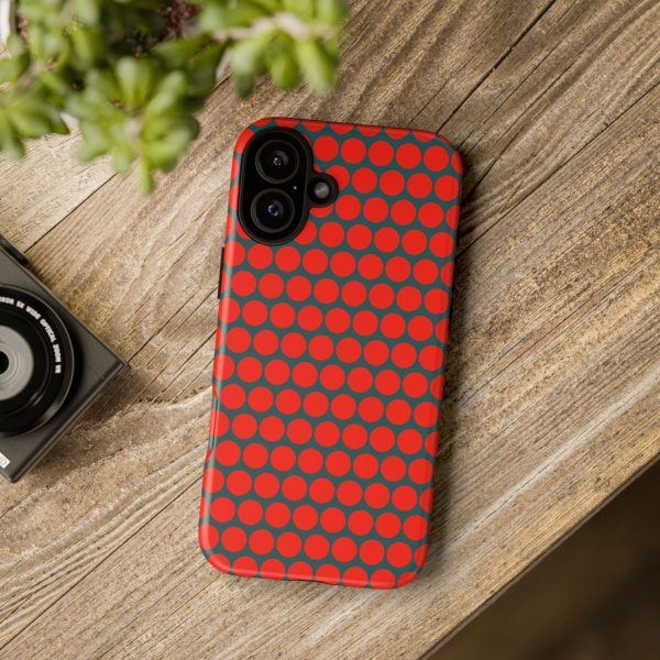 Red Dot Teal Background Polka Dot Tough Phone Case for iPhone Samsung & Google Phones - Image 30