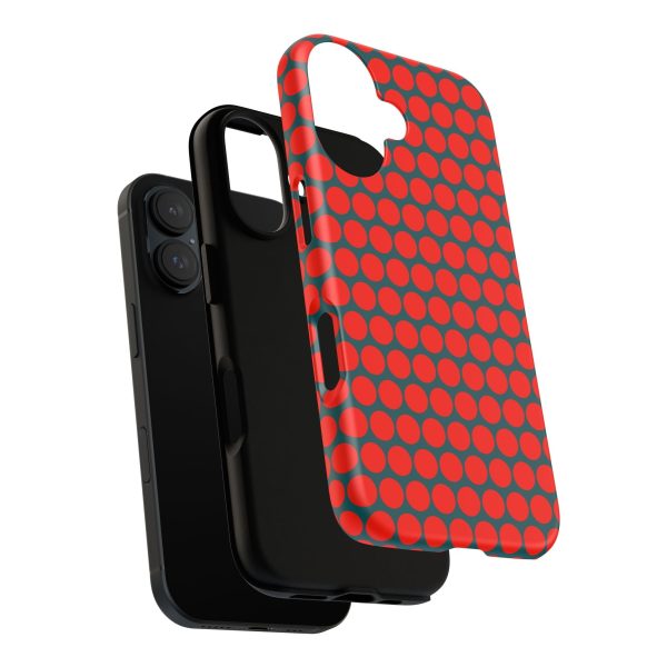 Red Dot Teal Background Polka Dot Tough Phone Case for iPhone Samsung & Google Phones - Image 23