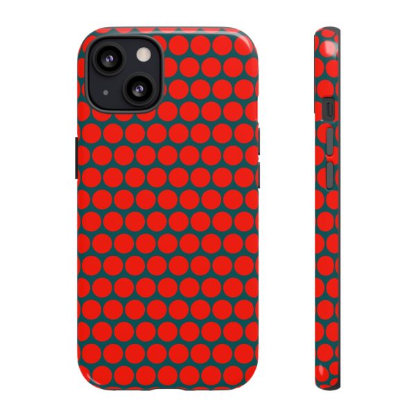 Red Dot Teal Background Polka Dot Tough Phone Case for iPhone Samsung & Google Phones - Image 9