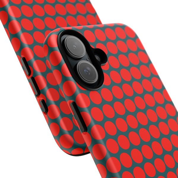 Red Dot Teal Background Polka Dot Tough Phone Case for iPhone Samsung & Google Phones - Image 28