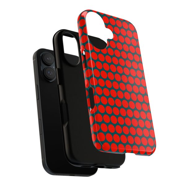 Red Dot Teal Background Polka Dot Tough Phone Case for iPhone Samsung & Google Phones - Image 20