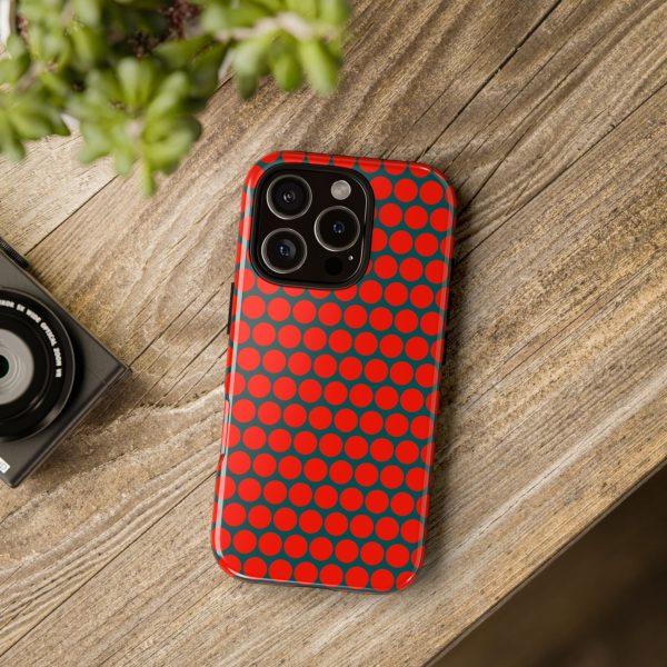 Red Dot Teal Background Polka Dot Tough Phone Case for iPhone Samsung & Google Phones - Image 33