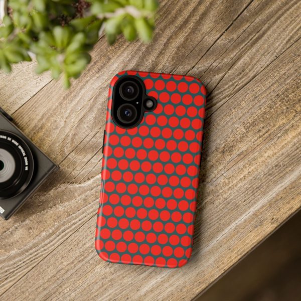 Red Dot Teal Background Polka Dot Tough Phone Case for iPhone Samsung & Google Phones - Image 24