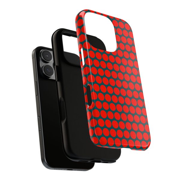 Red Dot Teal Background Polka Dot Tough Phone Case for iPhone Samsung & Google Phones - Image 32