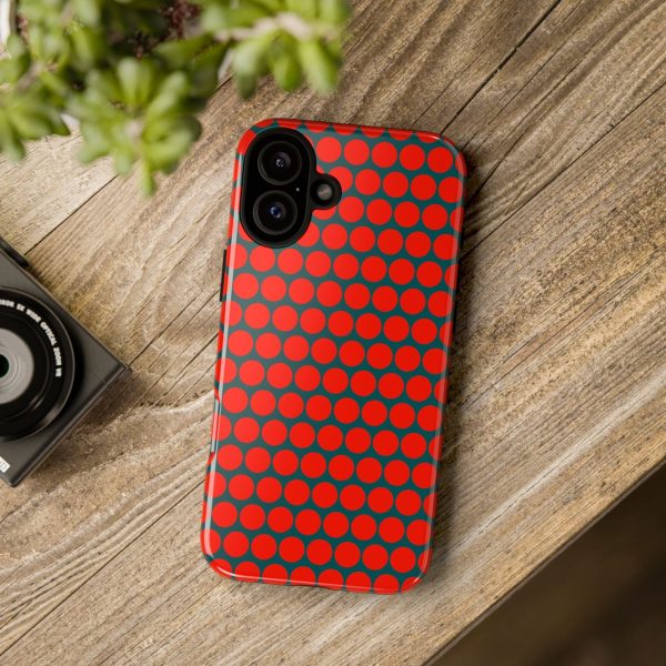 Red Dot Teal Background Polka Dot Tough Phone Case for iPhone Samsung & Google Phones - Image 27