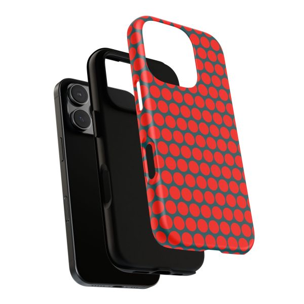 Red Dot Teal Background Polka Dot Tough Phone Case for iPhone Samsung & Google Phones - Image 35