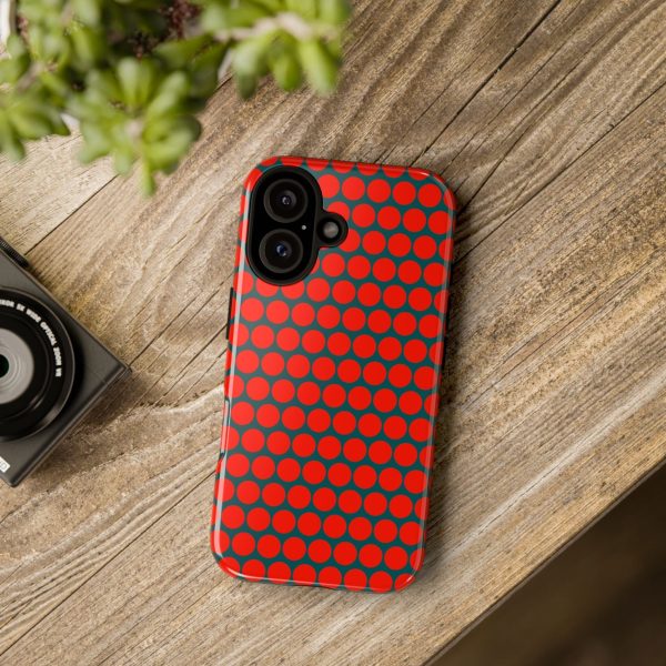 Red Dot Teal Background Polka Dot Tough Phone Case for iPhone Samsung & Google Phones - Image 21