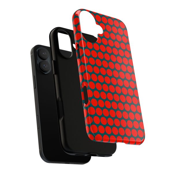 Red Dot Teal Background Polka Dot Tough Phone Case for iPhone Samsung & Google Phones - Image 26