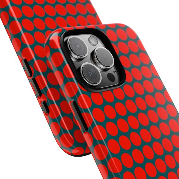 Red Dot Teal Background Polka Dot Tough Phone Case for iPhone Samsung & Google Phones - Image 37