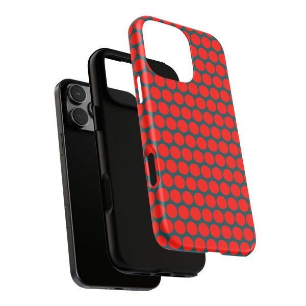 Red Dot Teal Background Polka Dot Tough Phone Case for iPhone Samsung & Google Phones - Image 41