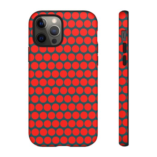 Red Dot Teal Background Polka Dot Tough Phone Case for iPhone Samsung & Google Phones - Image 6