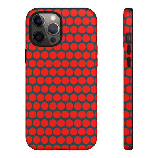 Red Dot Teal Background Polka Dot Tough Phone Case for iPhone Samsung & Google Phones - Image 8