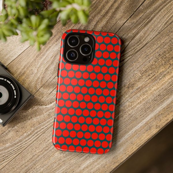 Red Dot Teal Background Polka Dot Tough Phone Case for iPhone Samsung & Google Phones - Image 39