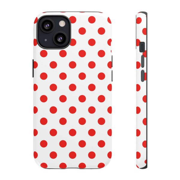 White & Bright Red Polka Dot Tough Phone Case for iPhone, Samsung, and Google Phones - Image 10