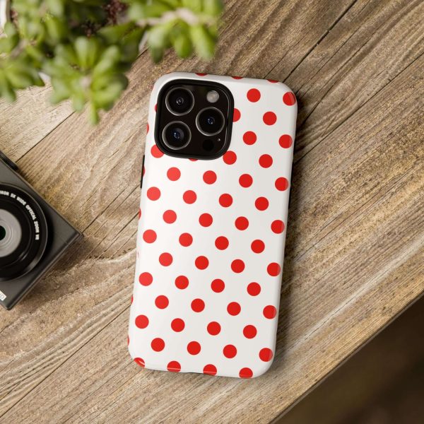 White & Bright Red Polka Dot Tough Phone Case for iPhone, Samsung, and Google Phones - Image 39