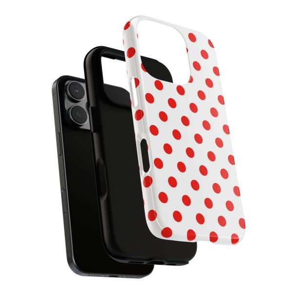 White & Bright Red Polka Dot Tough Phone Case for iPhone, Samsung, and Google Phones - Image 32