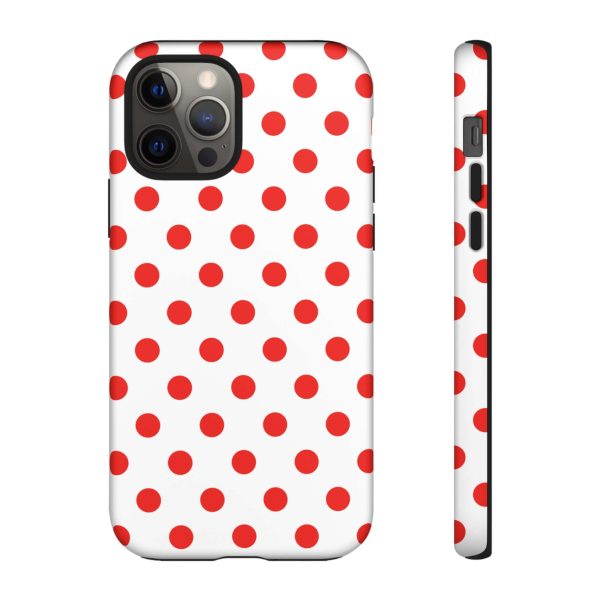 White & Bright Red Polka Dot Tough Phone Case for iPhone, Samsung, and Google Phones - Image 6