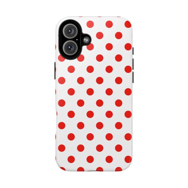 White & Bright Red Polka Dot Tough Phone Case for iPhone, Samsung, and Google Phones - Image 13