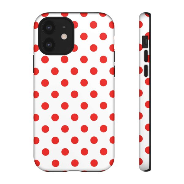 White & Bright Red Polka Dot Tough Phone Case for iPhone, Samsung, and Google Phones - Image 4