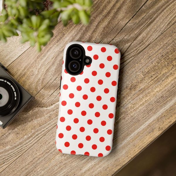 White & Bright Red Polka Dot Tough Phone Case for iPhone, Samsung, and Google Phones - Image 21